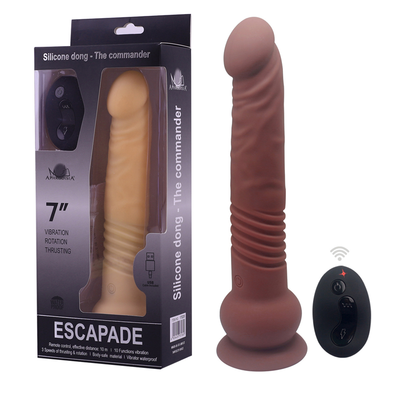 Thrusting Vibrator Brown remote control dildo with lifelike thrusting motion